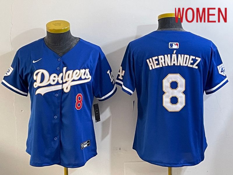 Women Los Angeles Dodgers #8 Hernandez Blue Game 2024 Nike MLB Jersey style 1029->women mlb jersey->Women Jersey